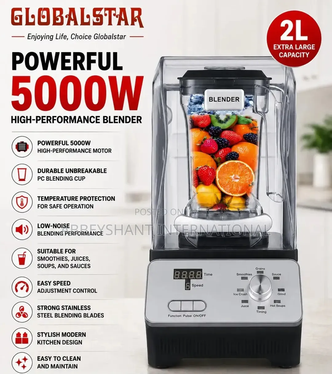 Globalstar Blender 2-Liter Capacity Sound-Dampening Enclosure Blender