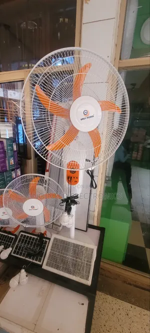 Rechargeable Standing Fan With a Solar Panel and 2 Bulbs