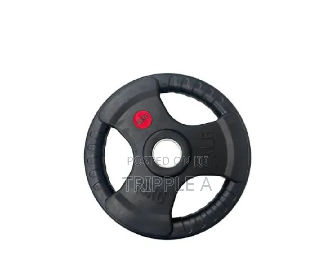 15kg Rubber-Coated Olympic Weight Plate With a Tri-Grip Design