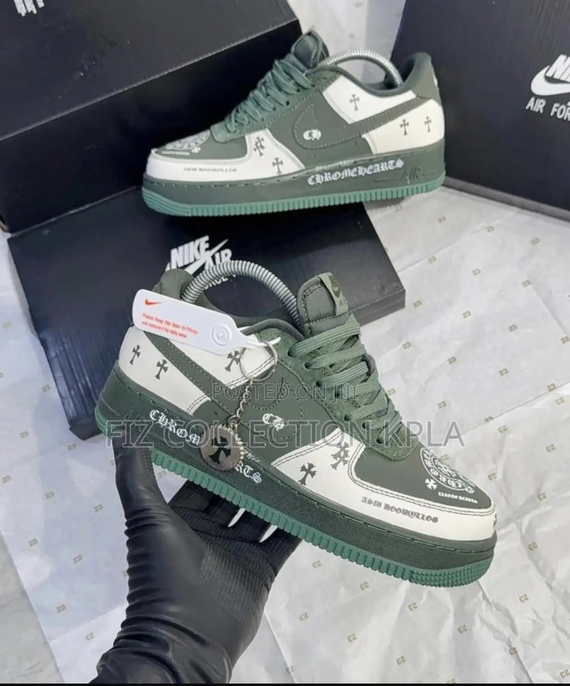 Original Nike Air Force 1 Chrome Hearts Green Custom Sneakers