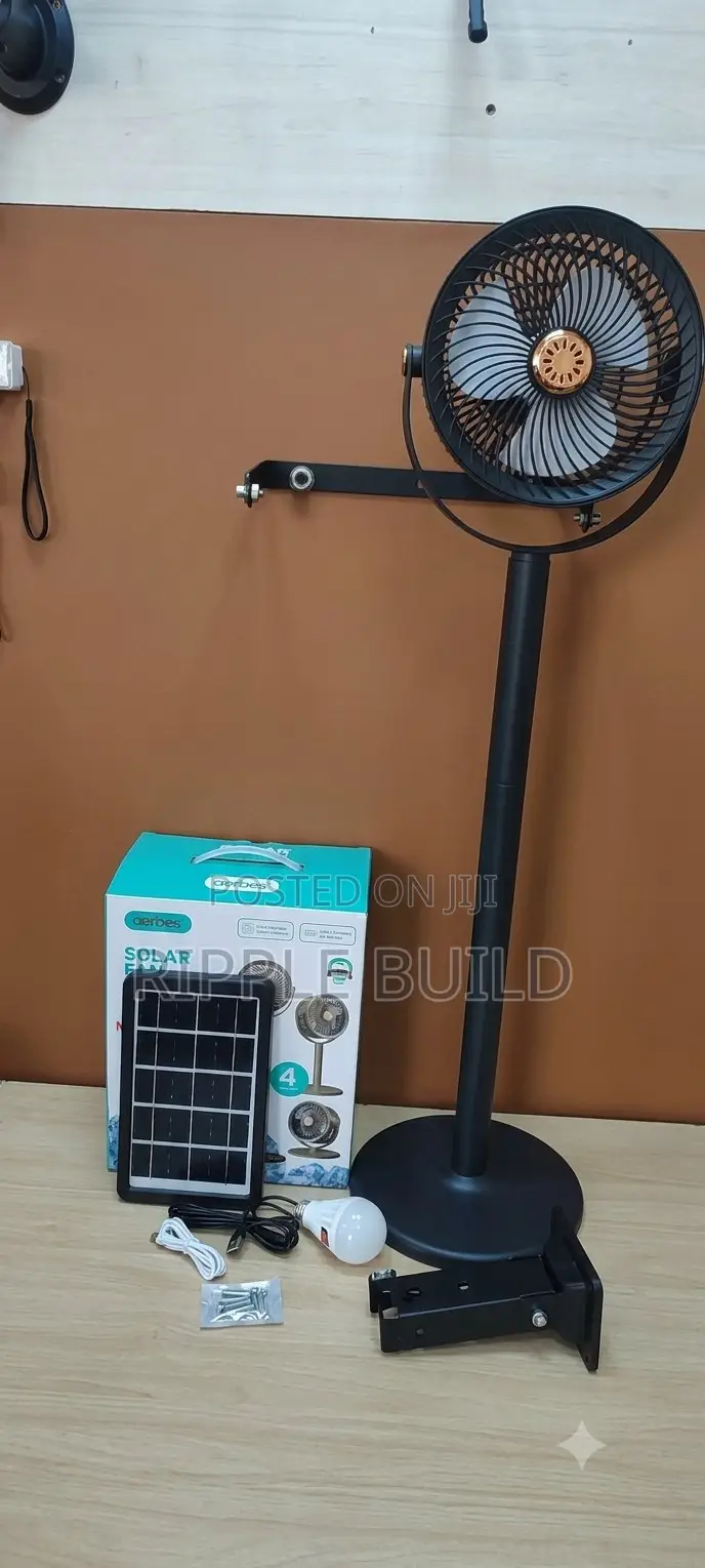 Aerbes Ab-Fs42 Solar Floor Fan Adjustable With Led Bulb Power Bank