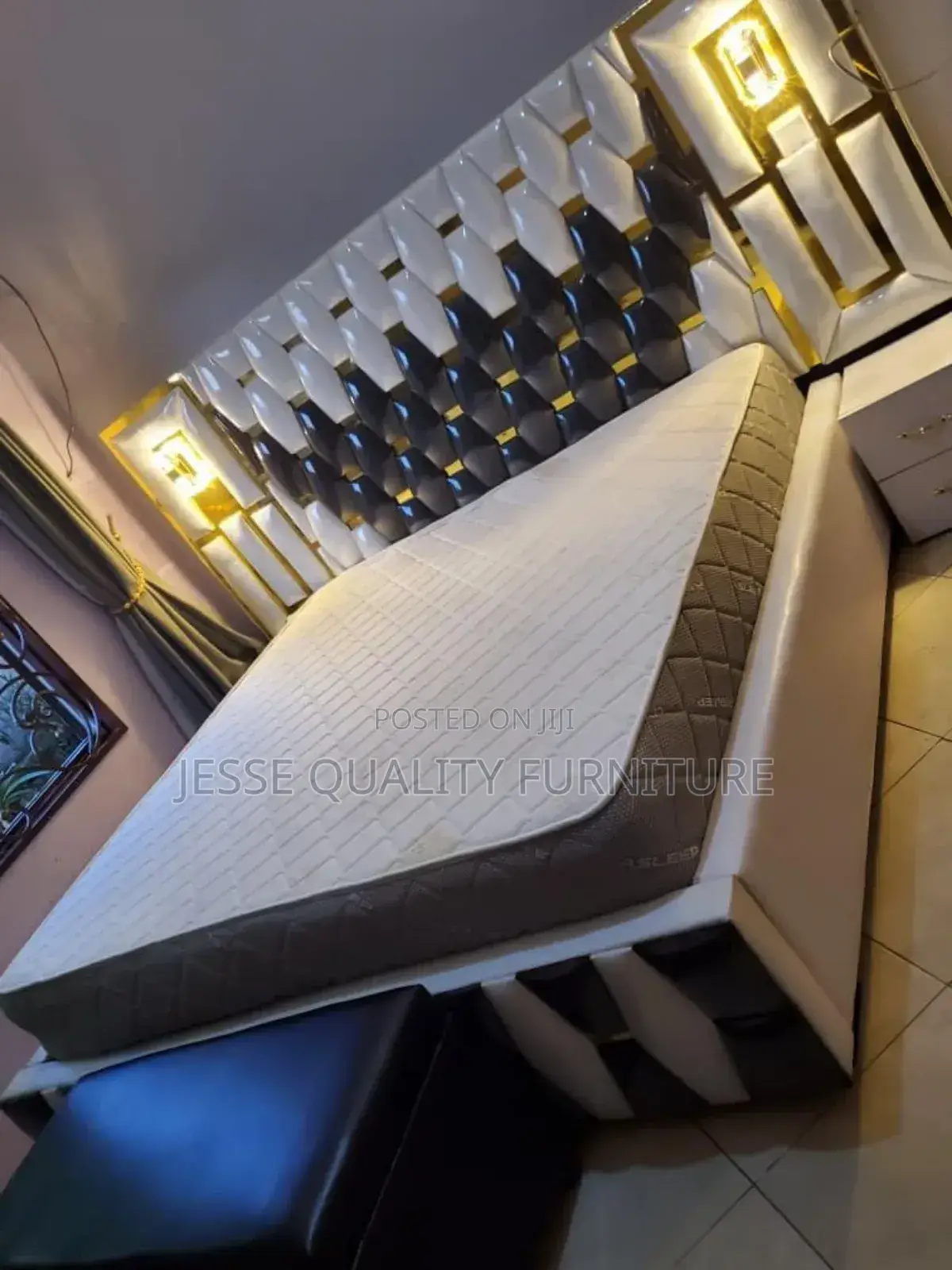 White and Black Puzzled Bed