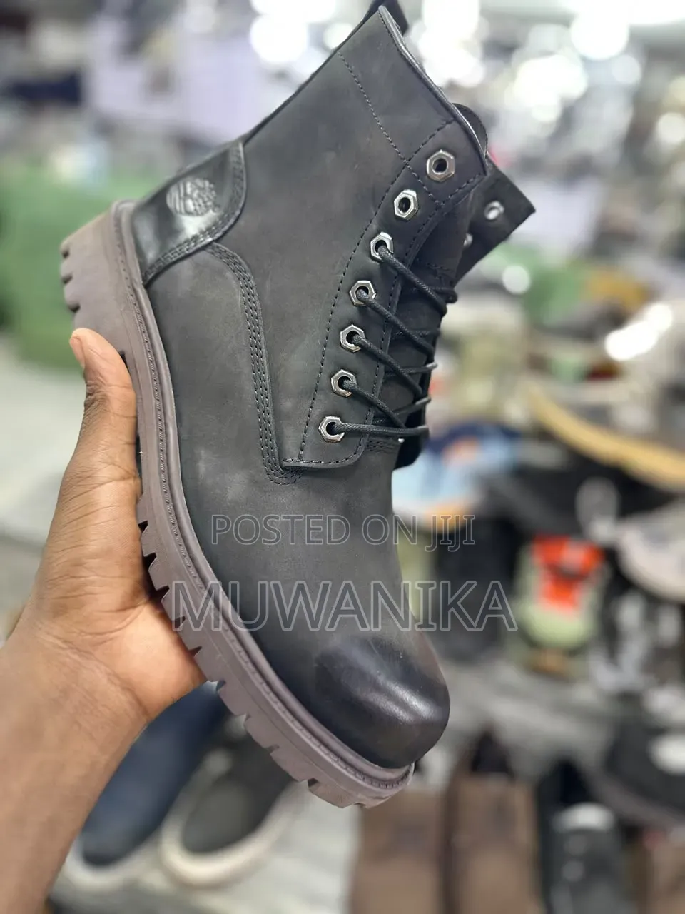 Timberland Black Rugged Leather Boots Featuring a Study Traction Sole