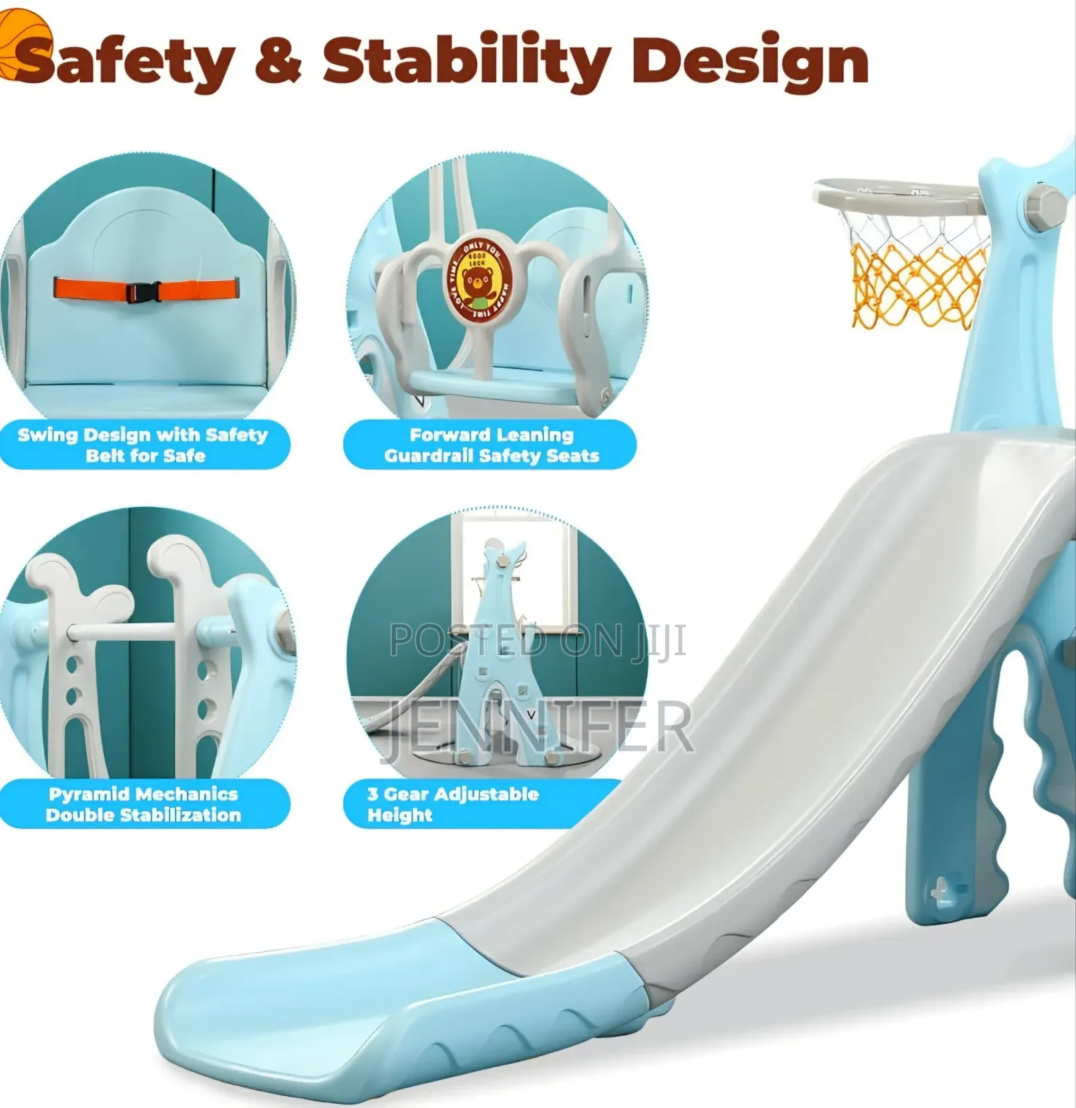 4-in-1 Indoor/Outdoor Swing Set for Kids With Basketball Hoop