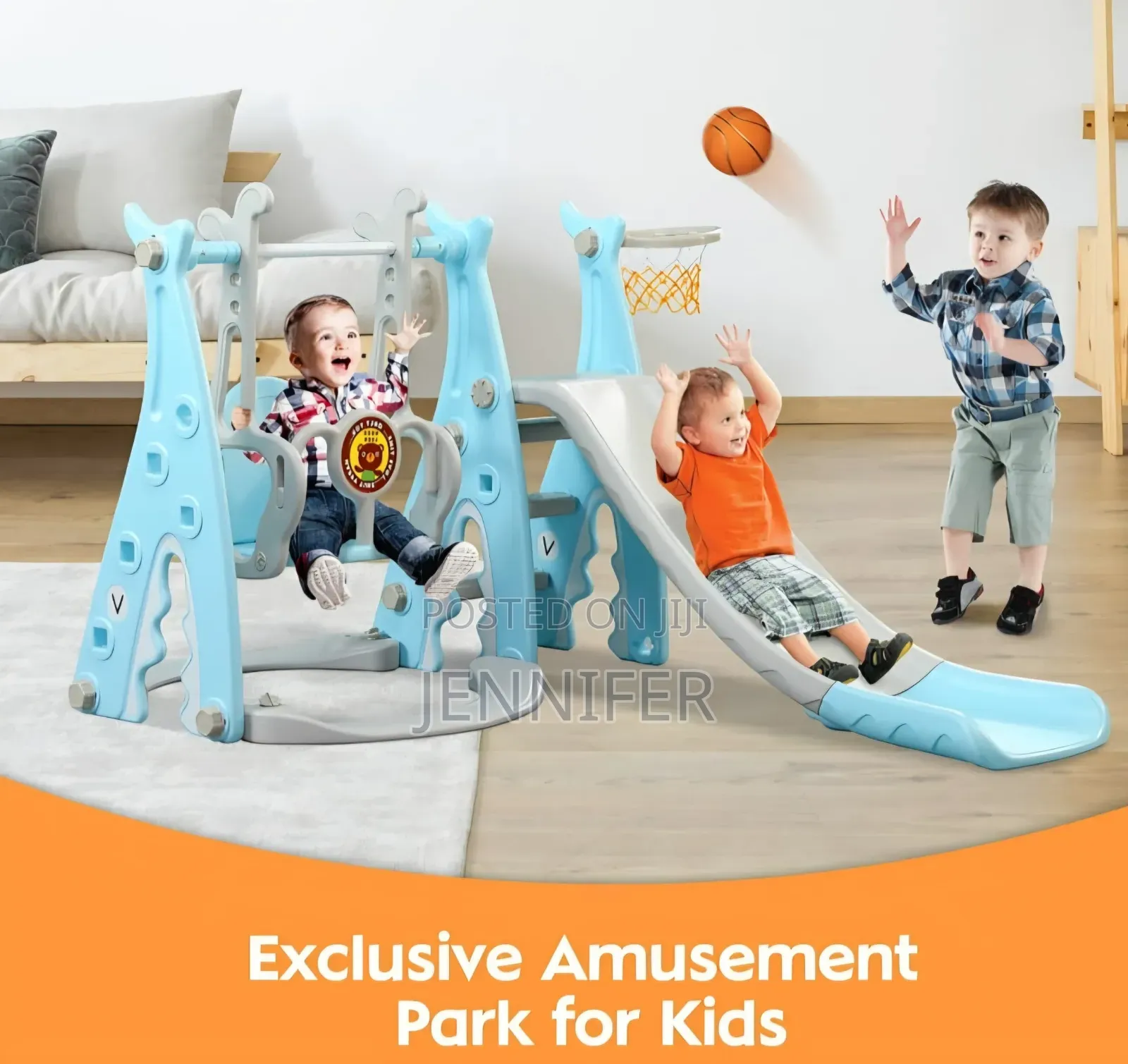 4-in-1 Indoor/Outdoor Swing Set for Kids With Basketball Hoop