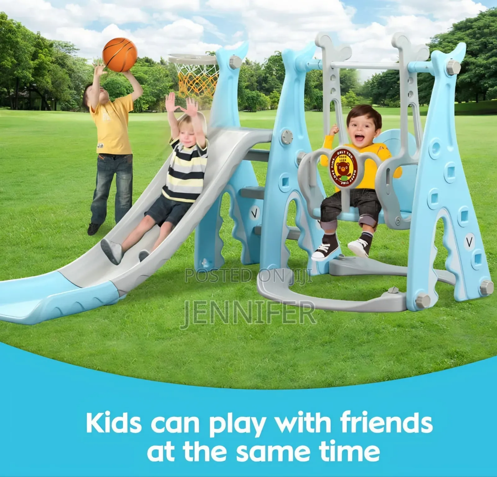 4-in-1 Indoor/Outdoor Swing Set for Kids With Basketball Hoop