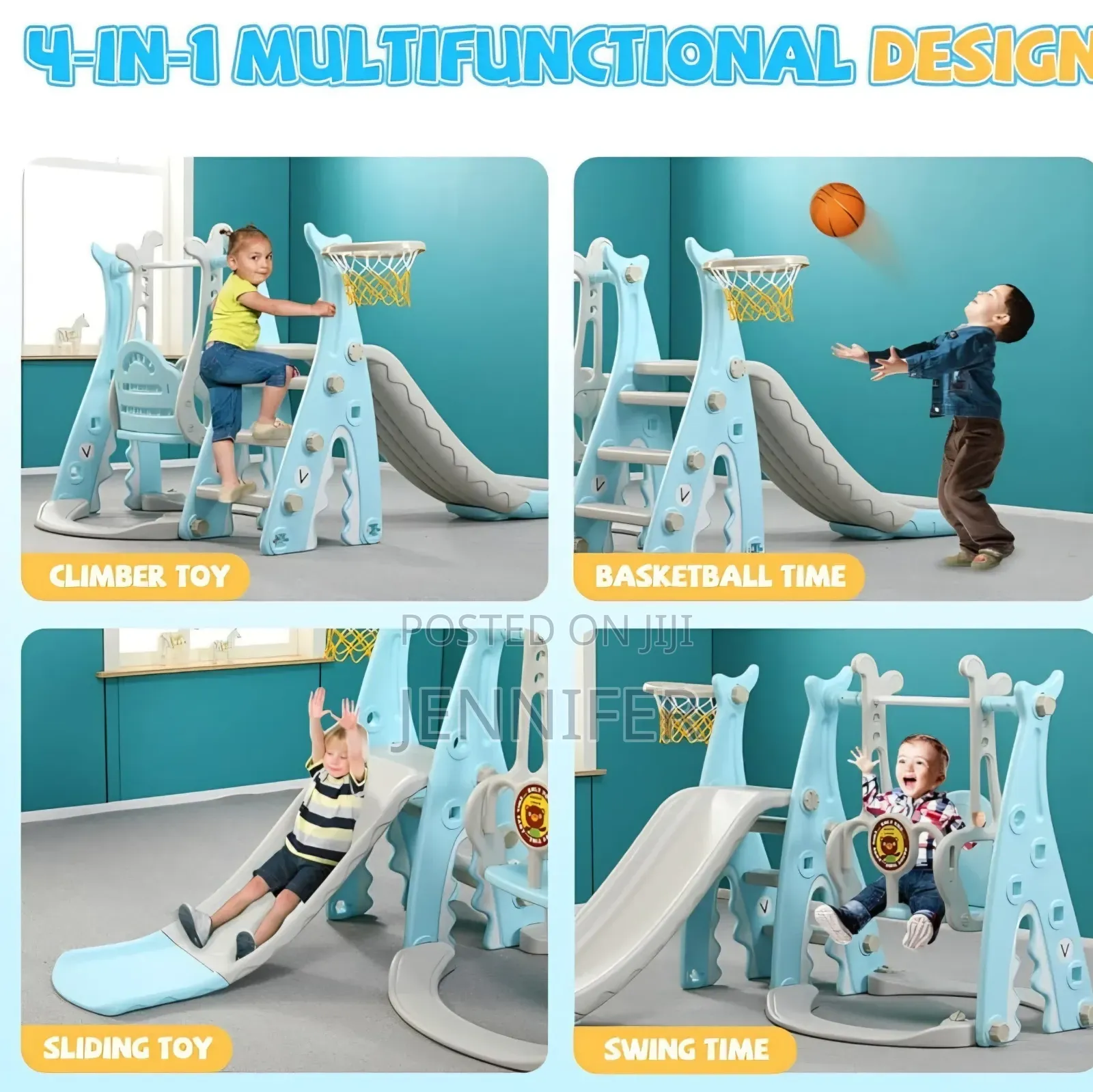 4-in-1 Indoor/Outdoor Swing Set for Kids With Basketball Hoop
