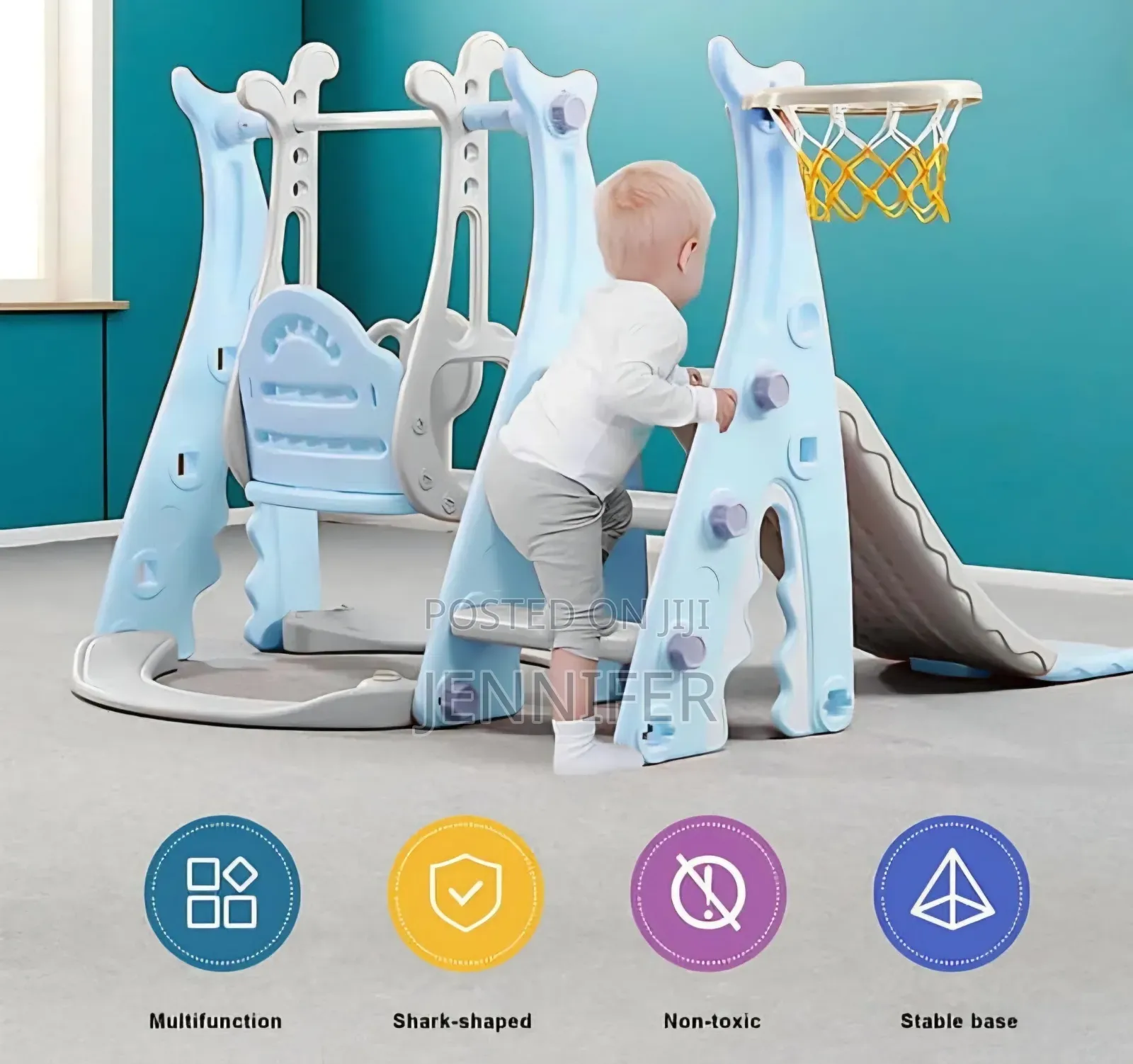 4-in-1 Indoor/Outdoor Swing Set for Kids With Basketball Hoop