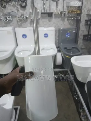 White Toilet Brush and Holder Set a Stainless Steel Handle