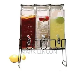 Elegant Triple Glass Beverage Dispenser Set With Metal Stand