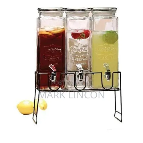 Elegant Triple Glass Beverage Dispenser Set With Metal Stand