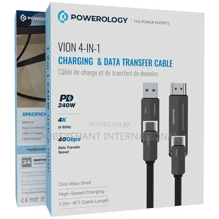 Powerology Vion 4-in-1 Cable Supports 240w Fast Charging