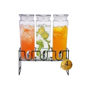 Elegant Triple Glass Beverage Dispenser Set With Metal Stand