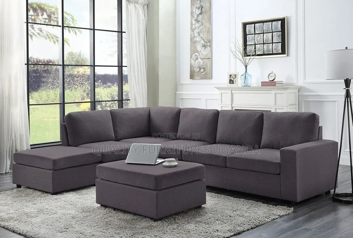Brown Fibre Pillows Sofa Set