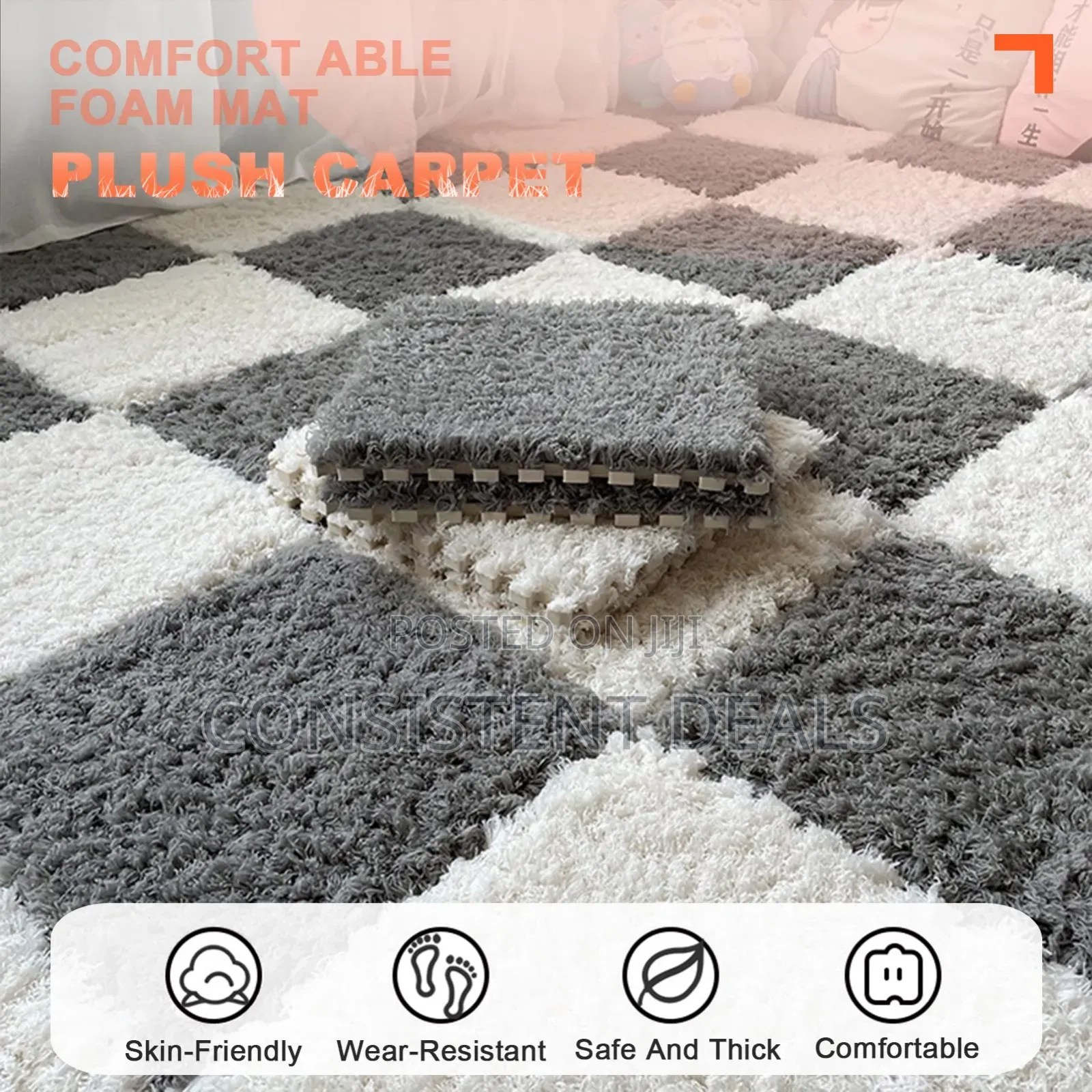 10pcs Interlocking Carpet Tiles, Plush Foam Square Floor Mats Set