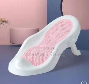 Kid Baby Bather , a White Plastic Frame With a Pink Mesh Support Seat