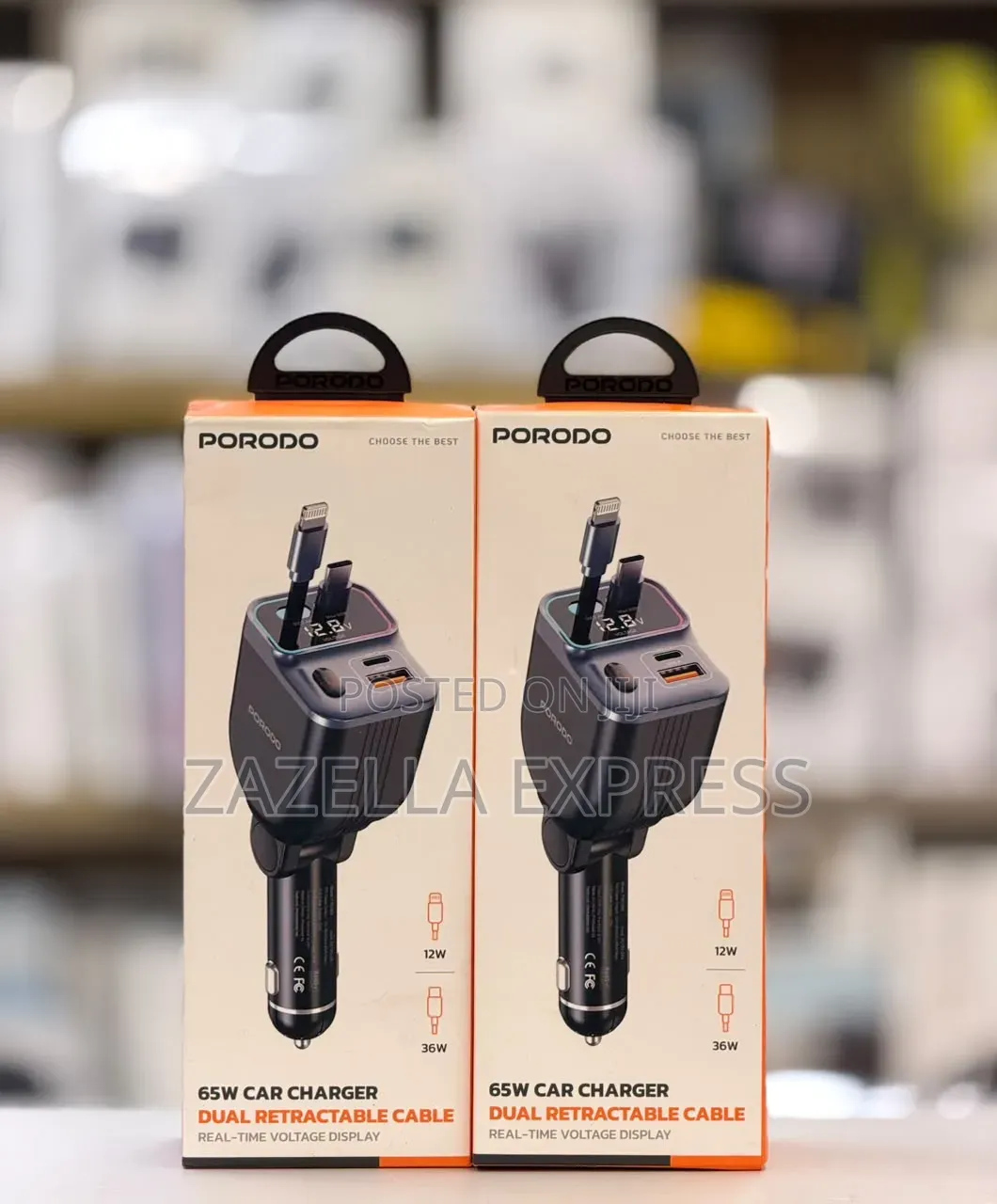 Porodo 65w 4in1 Car Charger With Retractable Type-C Lightning Cables