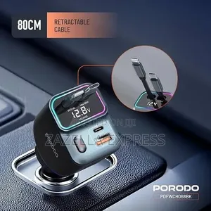 Porodo 65w 4in1 Car Charger With Retractable Type-C Lightning Cables