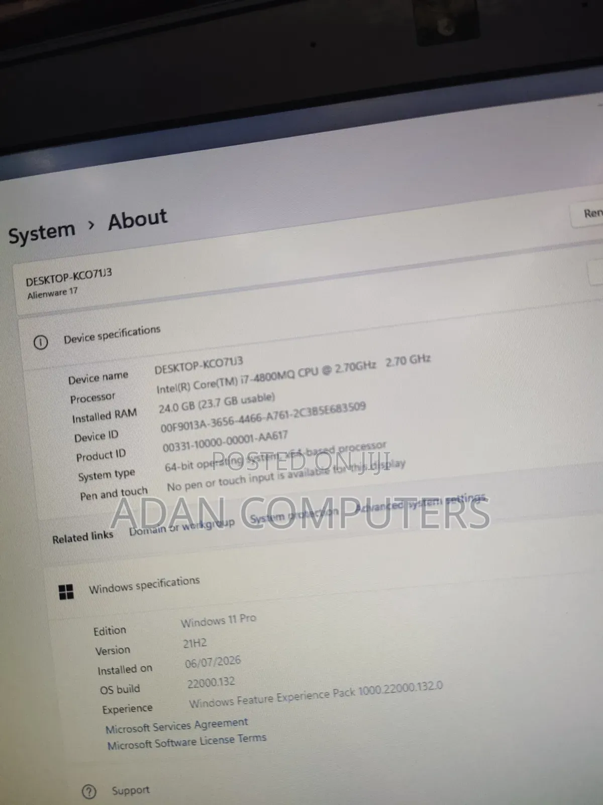 Laptop Alienware 17 24GB Intel Core i7 SSD 256GB