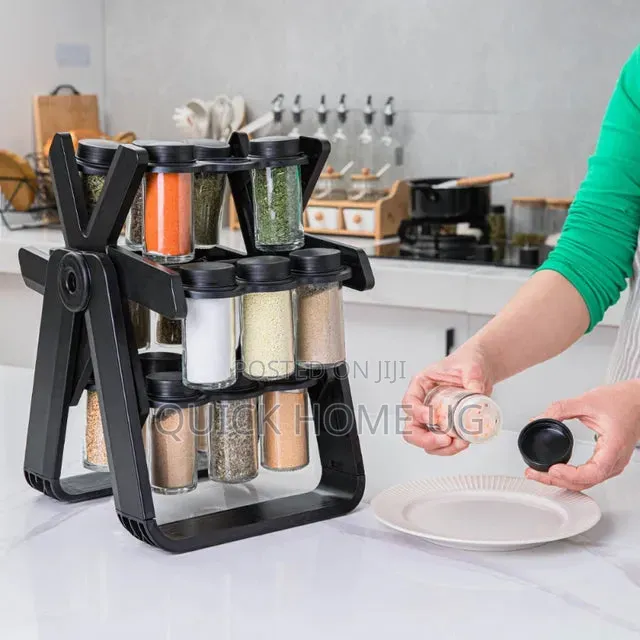 360° Rotating Spice Rack With 18 Glasses Jars