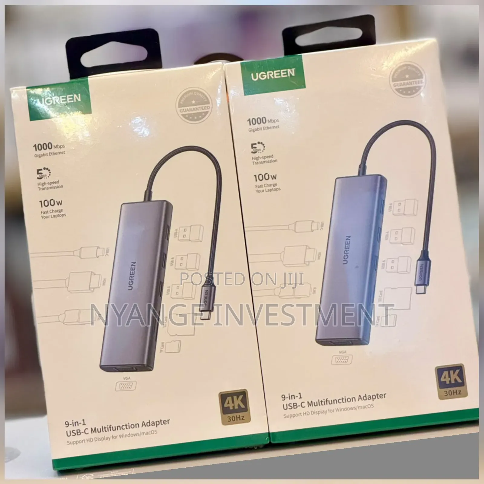 Ugreen 9in1 Usb C Hub to 3 Usb a 3.0 Ports, Hdmi 30hz, Vga, Rj45+
