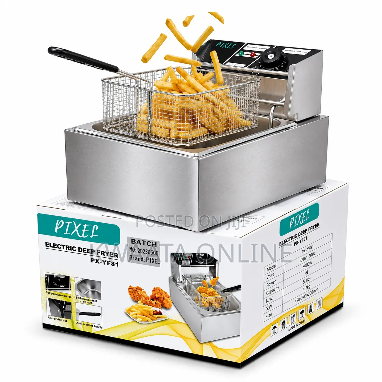 6l Pixel Electric Deep Fryer Single Basket 2500w