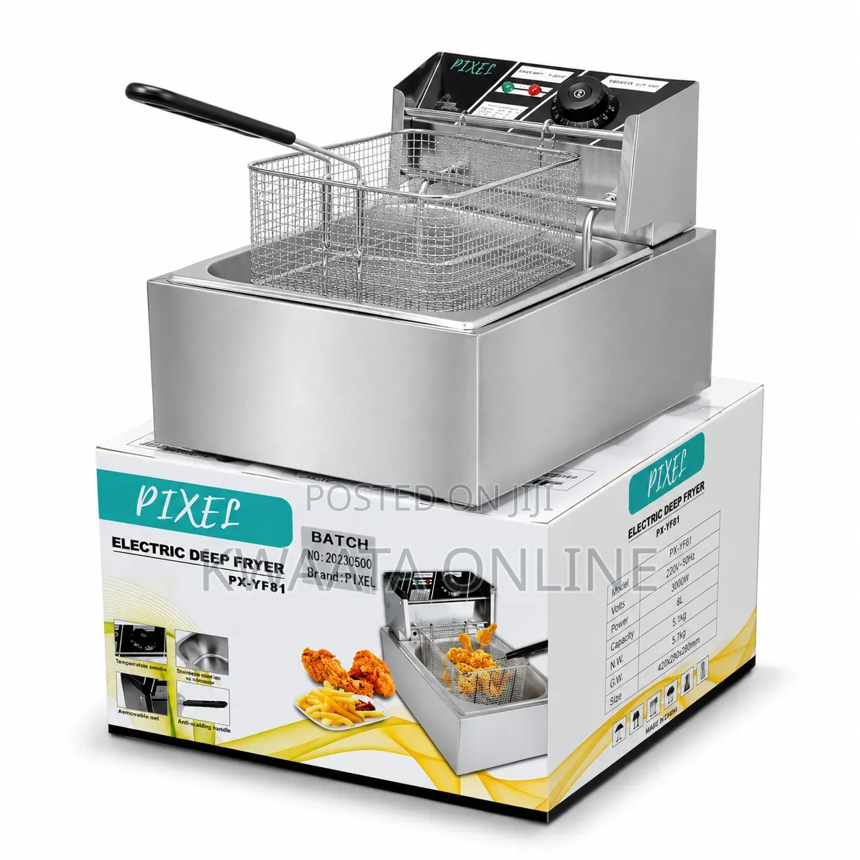6l Pixel Electric Deep Fryer Single Basket 2500w