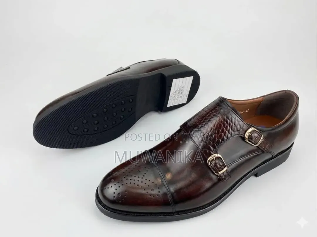 Men's Double Monk Trap Cap-Toe Formal Leather Shoe-Multicolour.