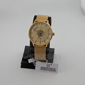 Naviforce Nf3007m Gold-Tone Quartz Watch. It Features a Distinct Ridge