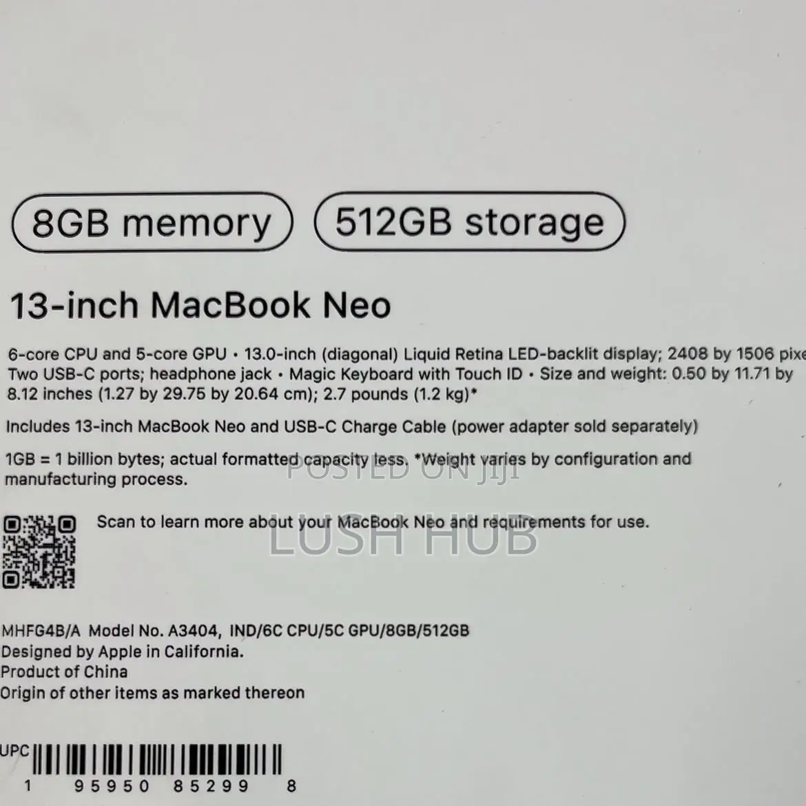 New Laptop Apple MacBook Neo 2026 8GB SSD 512GB