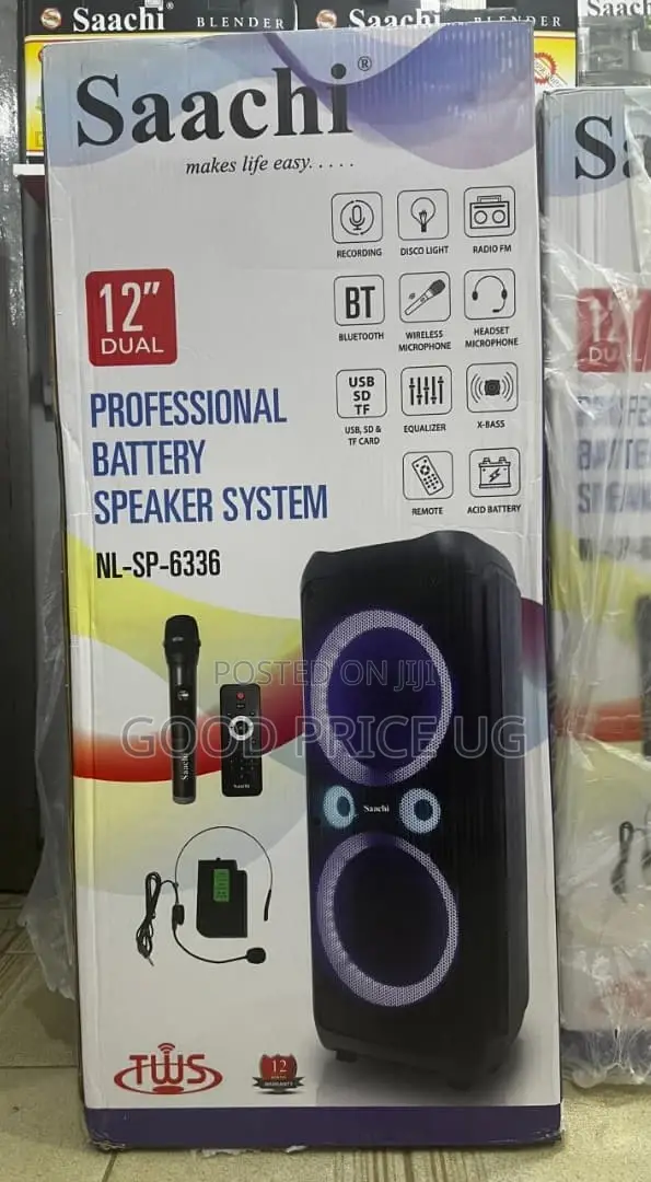 Saachi Nl-Sp-6336 12" Dual Professional Battery Speaker System