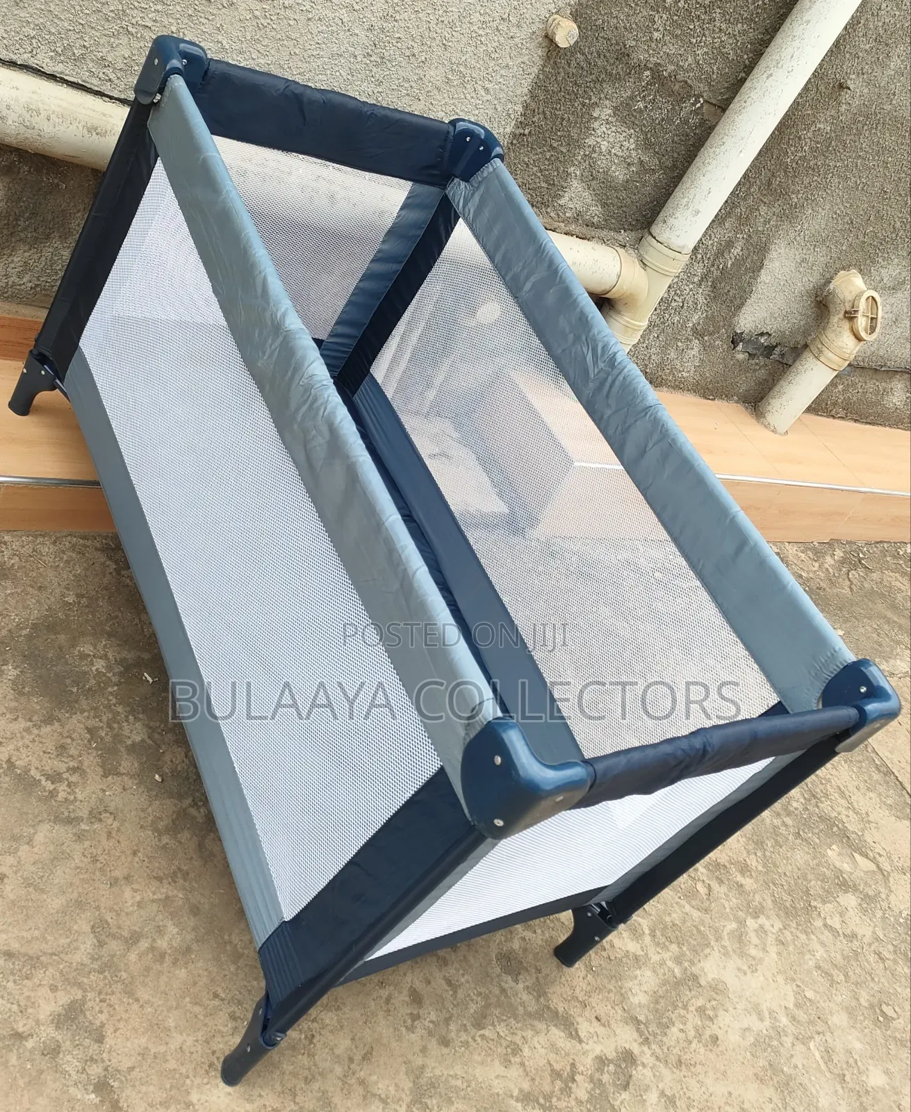 Uk Used Blue And Grey Travel Cot/ Bed/ Crib.