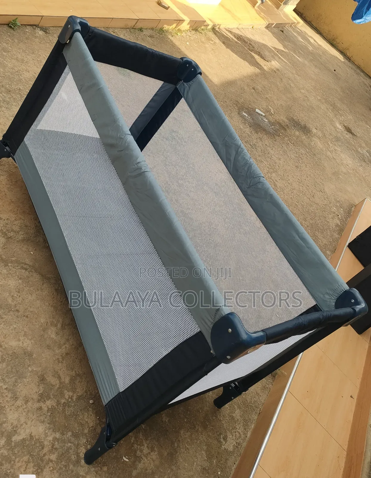 Uk Used Blue And Grey Travel Cot/ Bed/ Crib.
