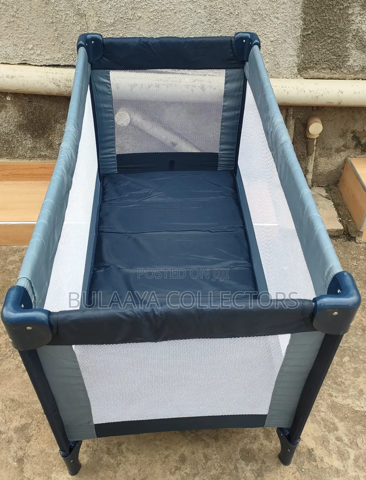 Uk Used Blue And Grey Travel Cot/ Bed/ Crib.