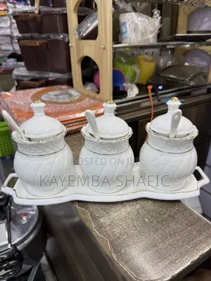 Elegant 3-Piece Ceramic Seasoning Jars Set With Tray Spoons