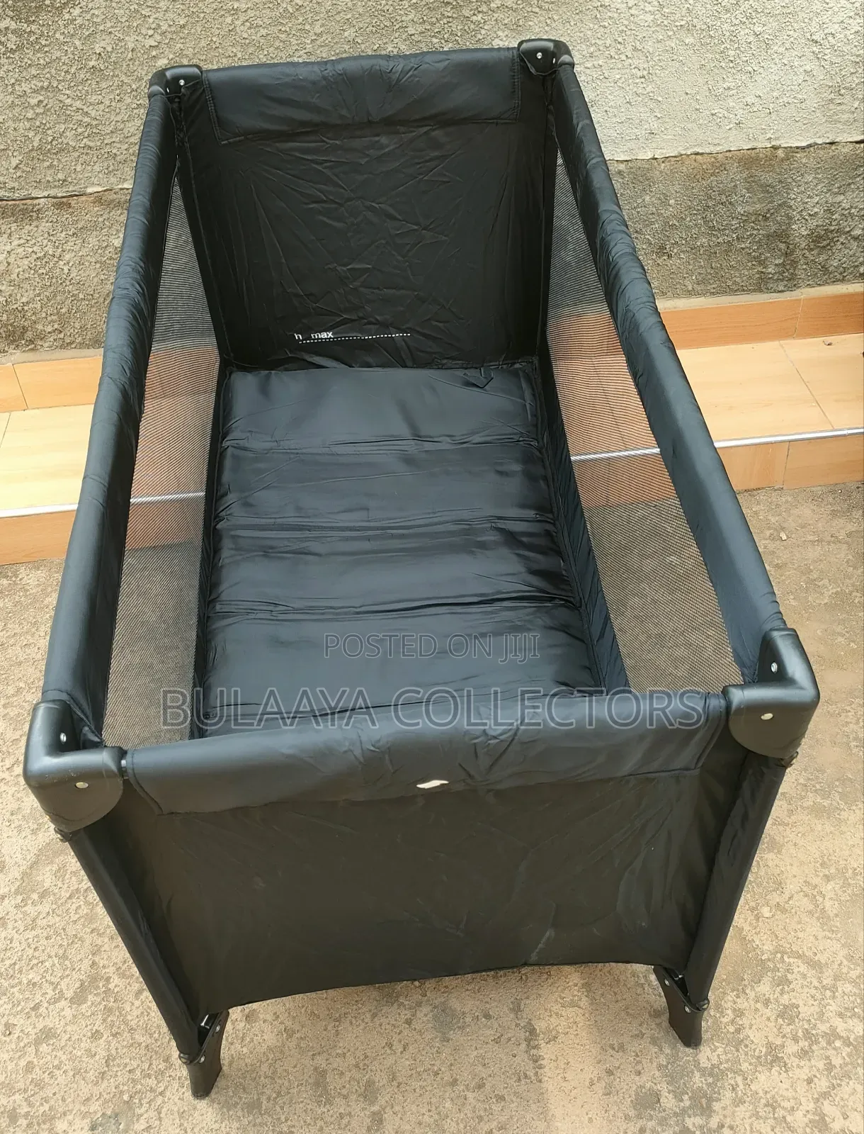 Uk Used Black Jollymex Travel Cot/Playpen/Bed/Crib.