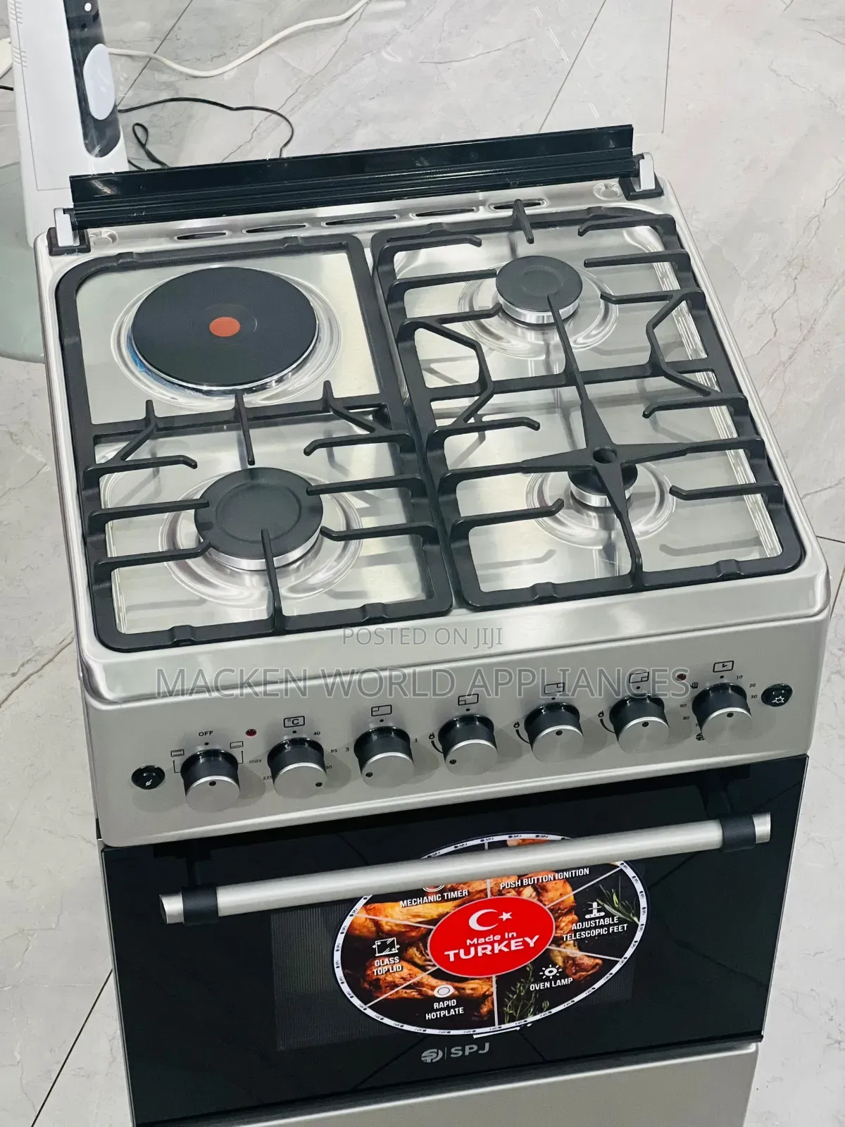 SPJ Cooker 60x60cm 3 Gas Burners ,1 Electric Plate ,Electric Oven.