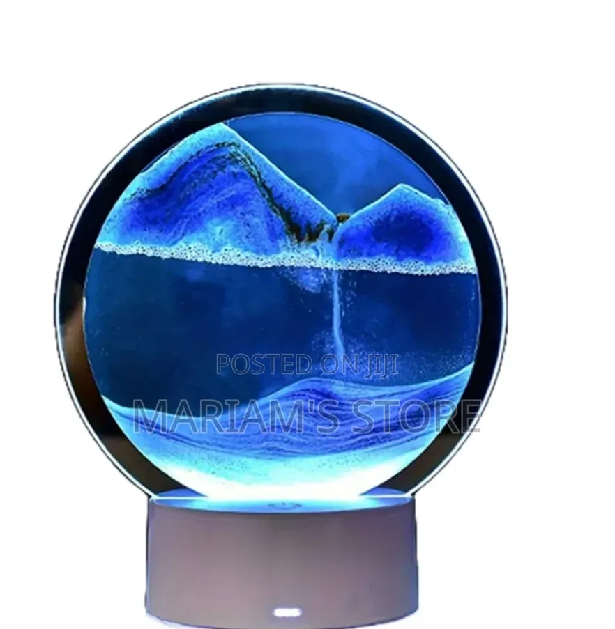 3d Moving Sand Art Picture Desk Lamp, Round Glass Frame