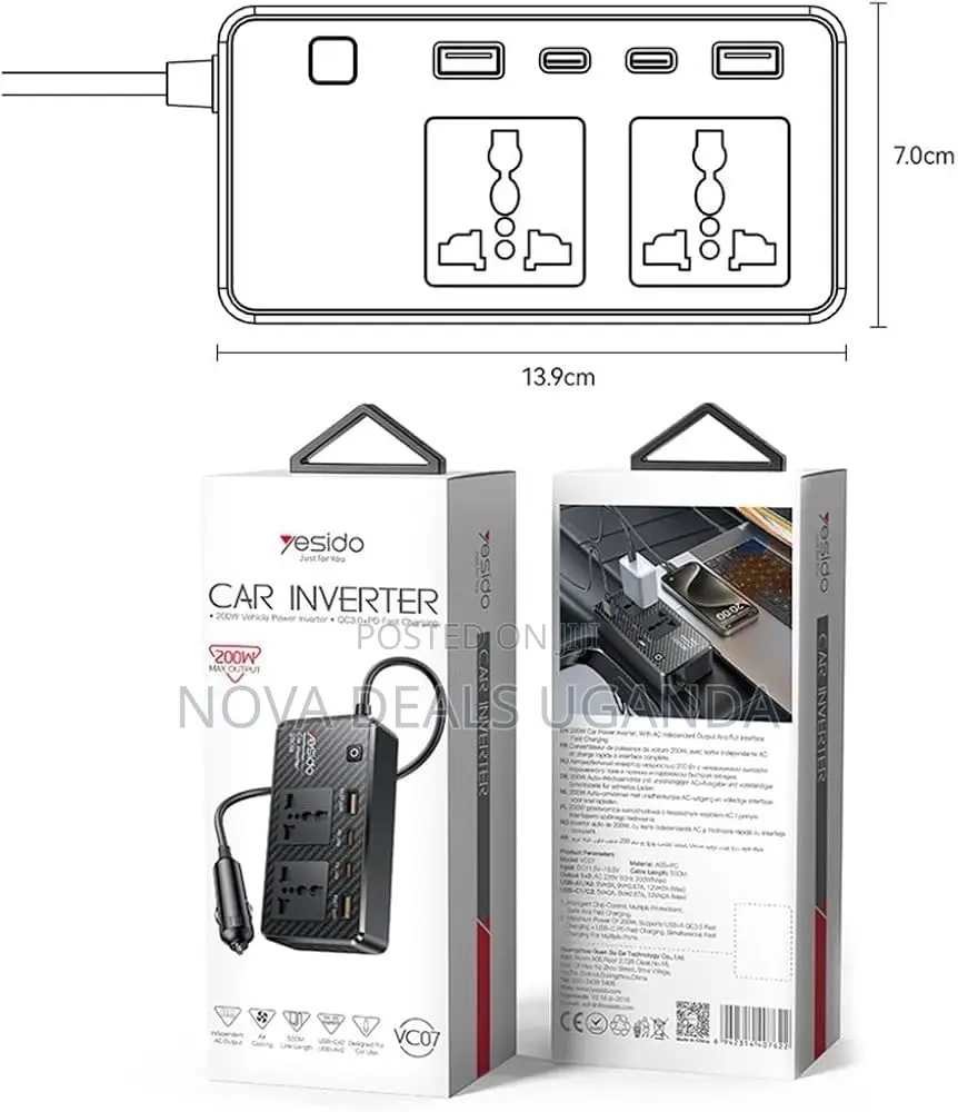 Yesido Car Inverter• 200w Vehicle Power Inverter Fast Charging