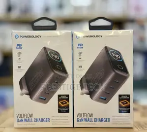 Powerology Volt Flow 140w Usb-C Charger, Gan Wall Adapter With Screen