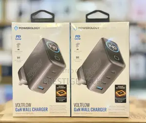 Powerology Volt Flow 140w Usb-C Charger, Gan Wall Adapter With Screen