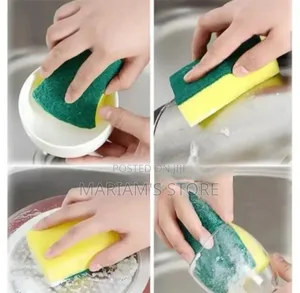 Double-sided Cleaning Sponges A Soft Yellow Sponge On One Side