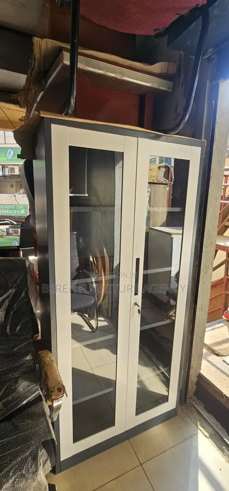 Grey White Full Glass Office Cabinet