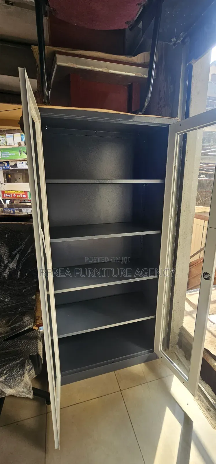 Grey White Full Glass Office Cabinet