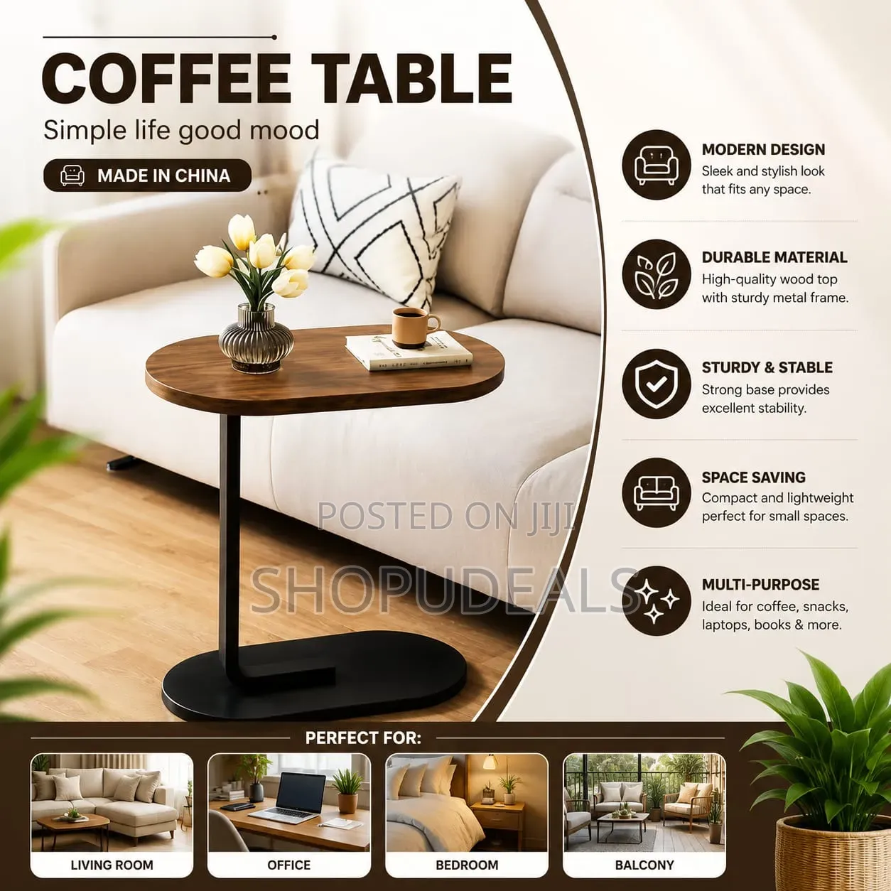 Modern C-Shaped Side Table