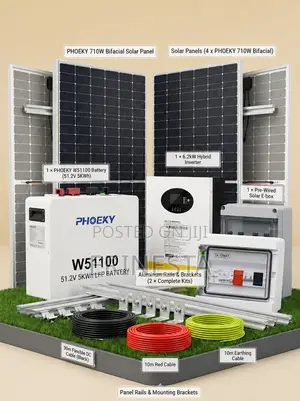 5kwh Lifepo4 Solar System: 6.2kw 48v Hybrid Inverter 4×710w Panels