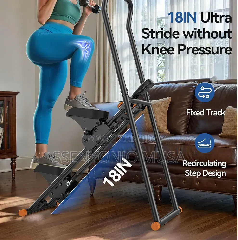 Foldable Vertical Climber Stair Stepper With Adjustable Handlebars