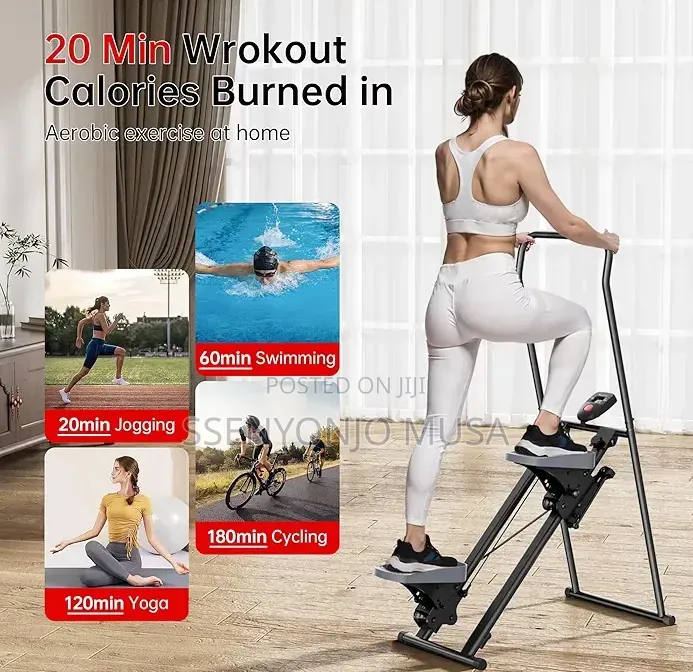 Foldable Vertical Climber Stair Stepper With Adjustable Handlebars