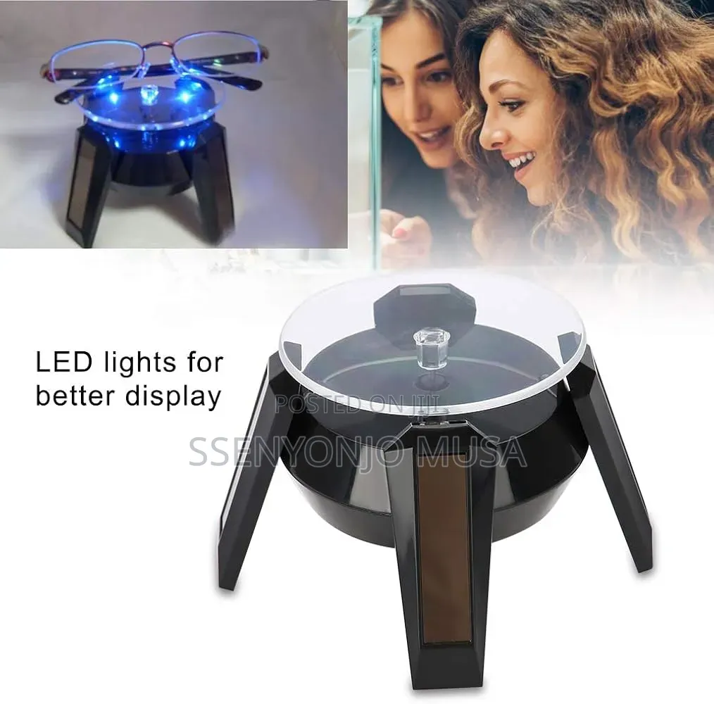 Solar Powered 360° Rotating Display Stand With Led Light for Watches-