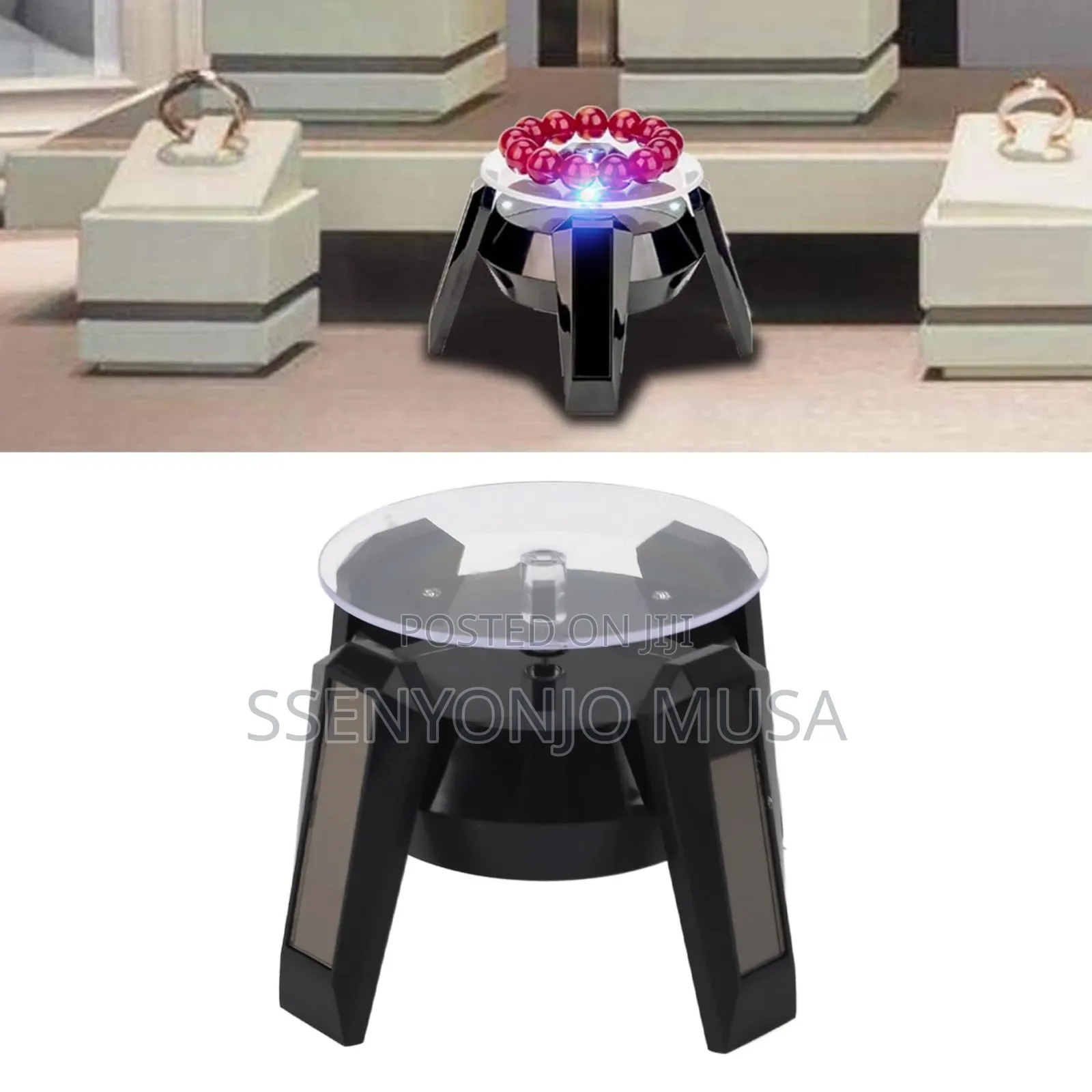 Solar Powered 360° Rotating Display Stand With Led Light for Watches-